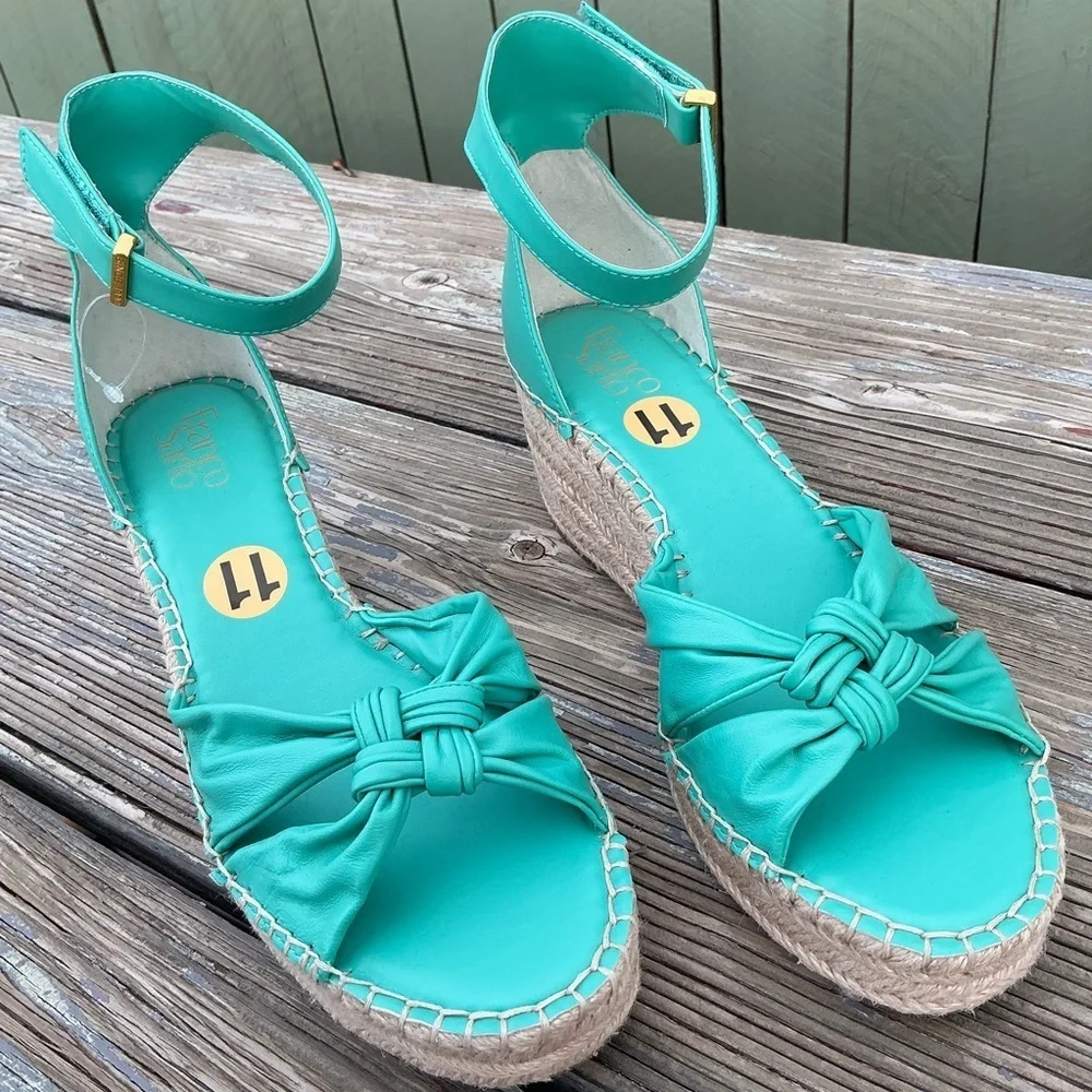 Clementine Ankle Strap Platform Wedge Teal Summer Sandal